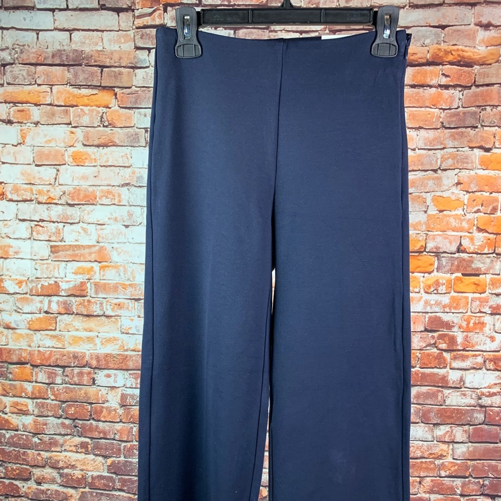 Women's Navy Knit Wide-Leg Pants